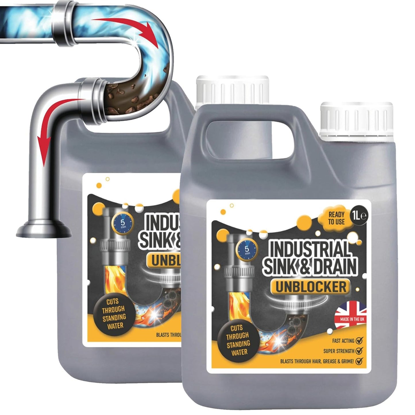 1 Litre Handy Size Heavy Duty Sink & Drain Unblocker For Plug Holes, Showers & Toilets