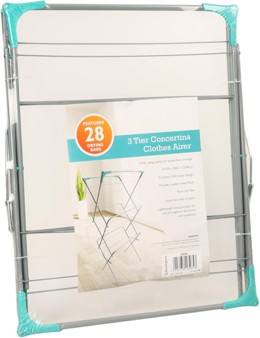 3 Tier Folding Clothes Airer Drying Rack Non-Slip Feet & Corner Spaces