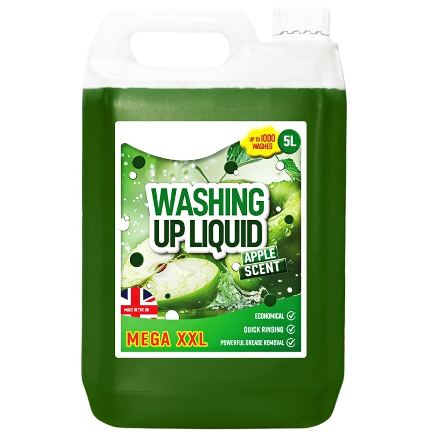 5L Apple Scented Mega Washing Up Liquid Powerful Detergent For Removing Grease