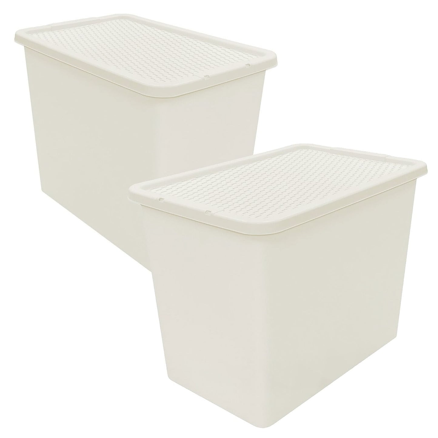 80L Cream Rattan Effect Large Plastic Stackable Storage Containers With Lids