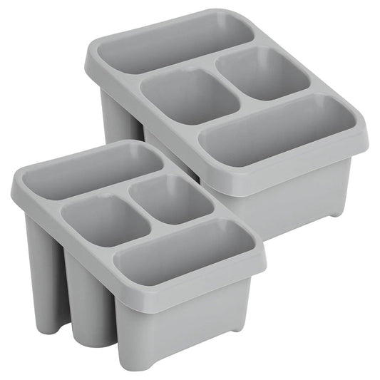 Grey Sink Utensil Holder & Cutlery Drainer With 4 Compartments