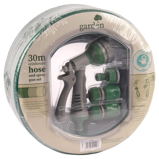 30M (98ft) Green Garden PVC Hose Pipe & Spray Attachment Perfect For Watering Plants & Washing Car