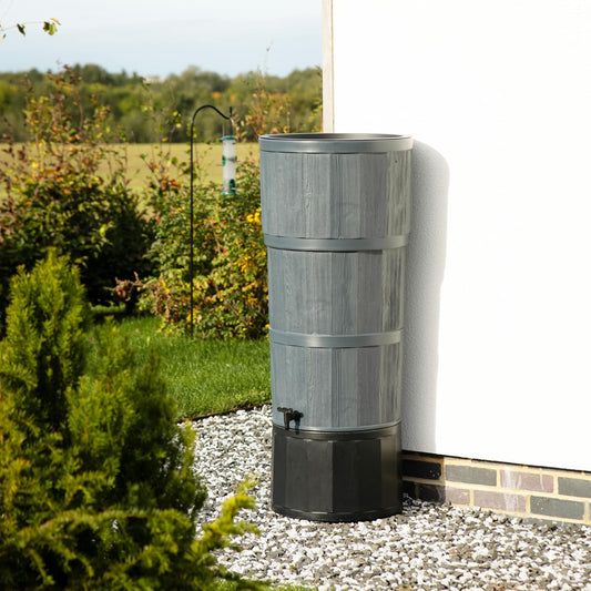 XL 150L Oak Wood Effect Water Butts With Stand, Tap, Rain Diverter & Lid