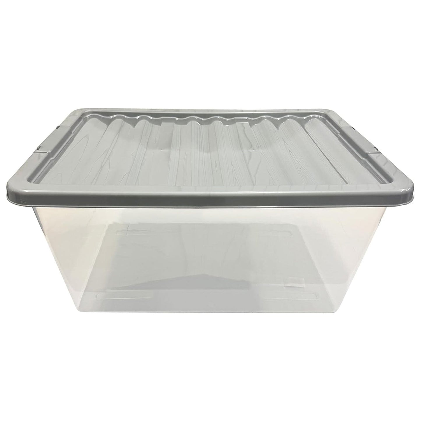 Pack of 5 Large 62 Litre Plastic Storage Boxes Complete With Silver Lids