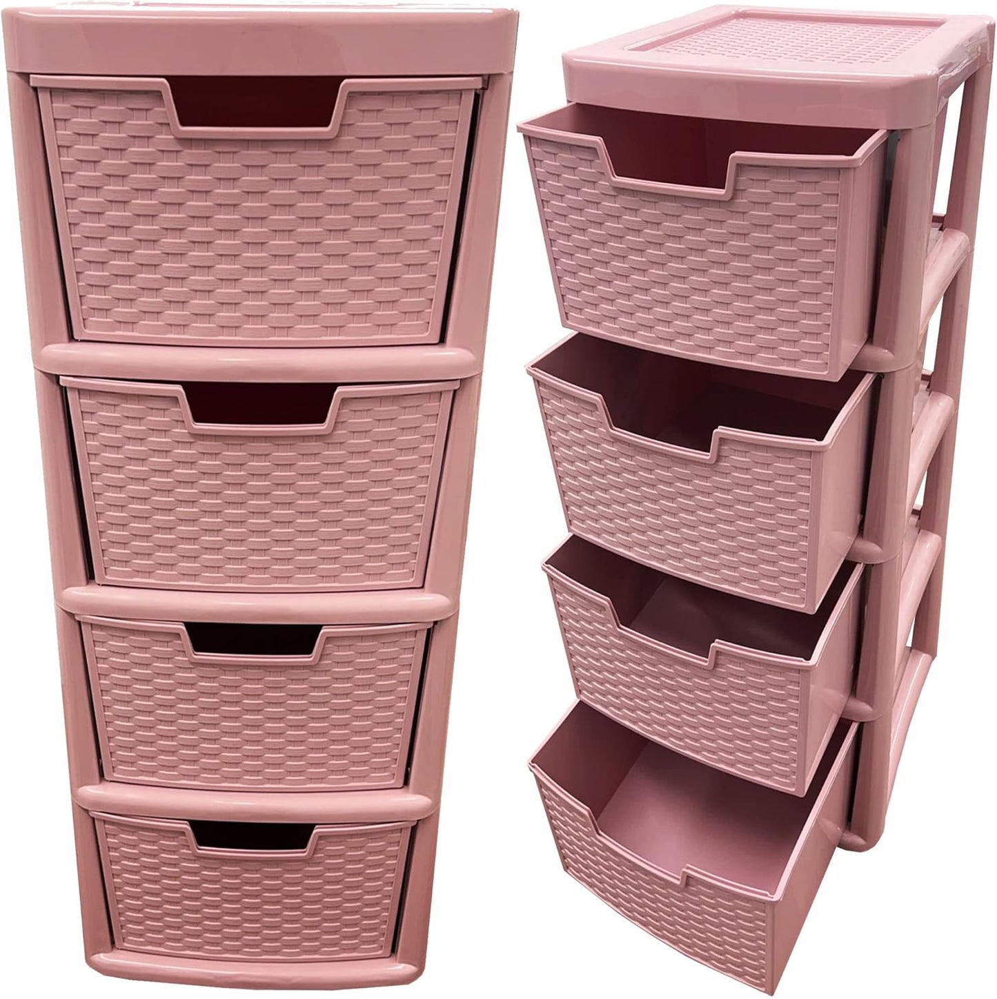 Pink Rattan 4 Drawer Plastic Storage Modular Tower Unit