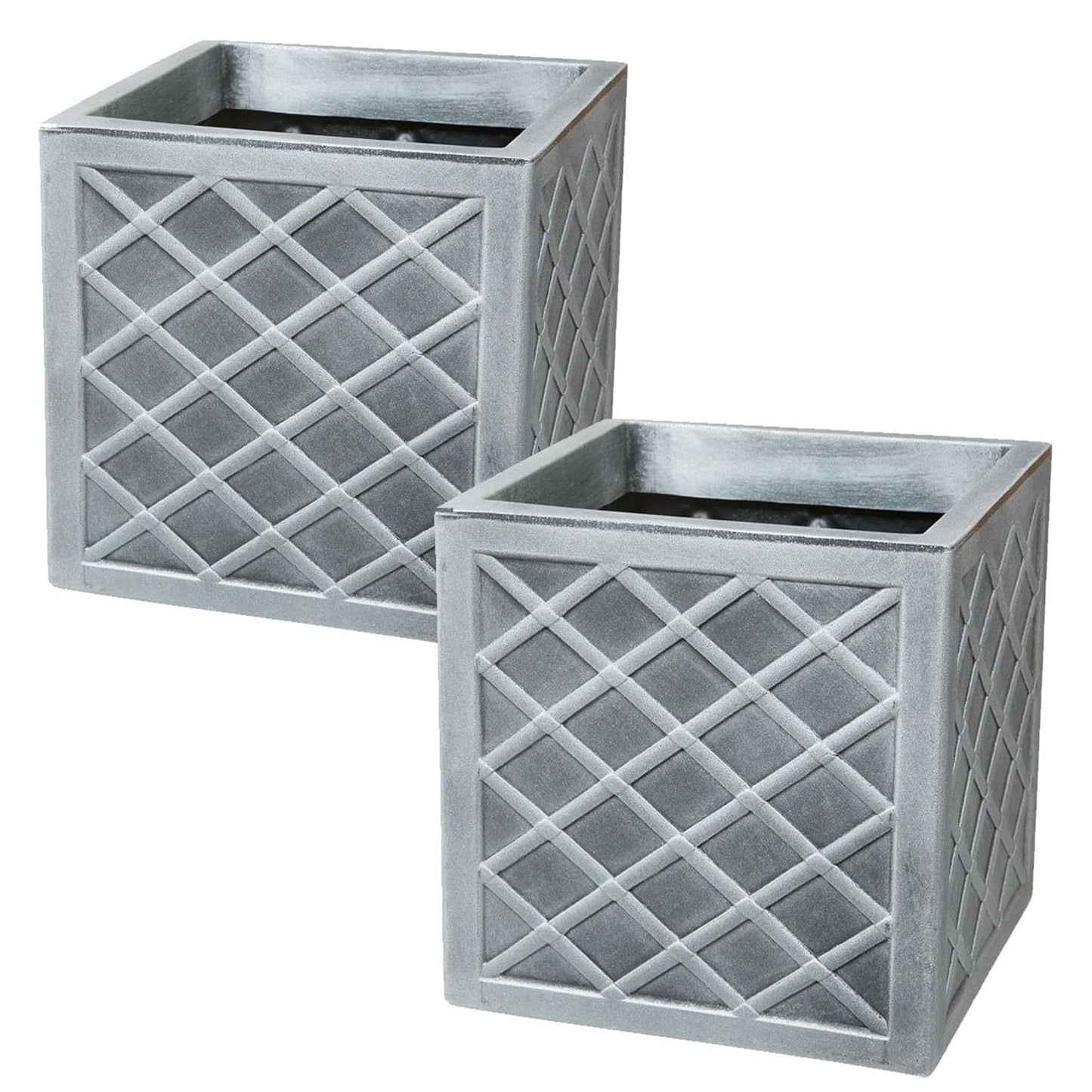 Small Square 32cm Pewter Lazio Garden Flower Plant Box