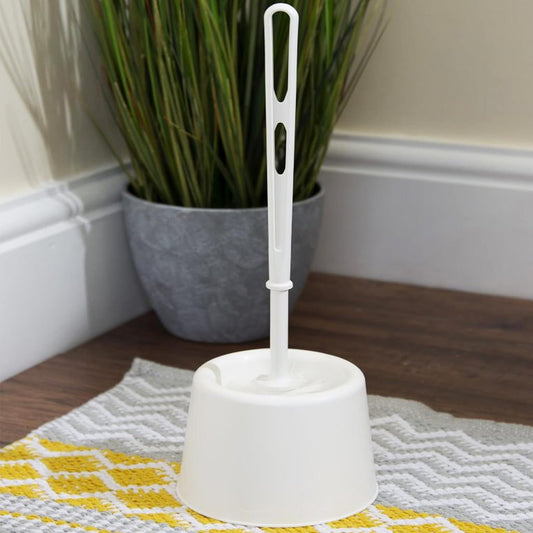 White Plastic Toilet Brush Set With Holder & Handle