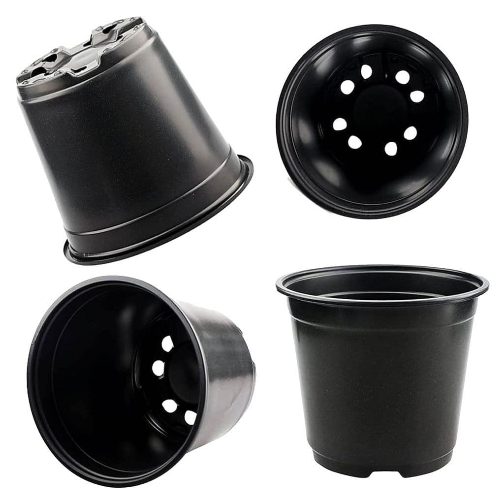 Black Round Plastic Flower Plant Pots With Drainage Holes & Strong Reinforced Rims