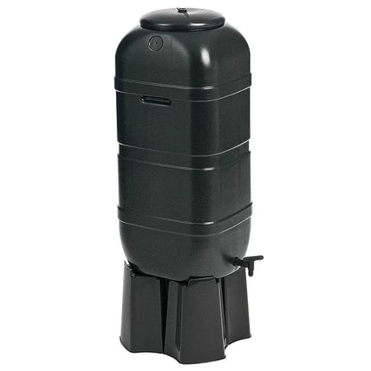 100L Black Slimline Space Saver Water Butts Complete with Stand Lid & Diverter