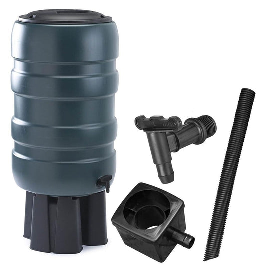 Strong 150L Slimline Medium Garden Water Butt Set Including Lid Tap with Stand and Filler Kit