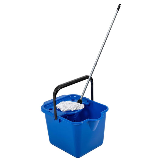 12L Mop & Bucket Set For Cleaning Hard Floors Complete With Pouring Lip & Cotton Mop