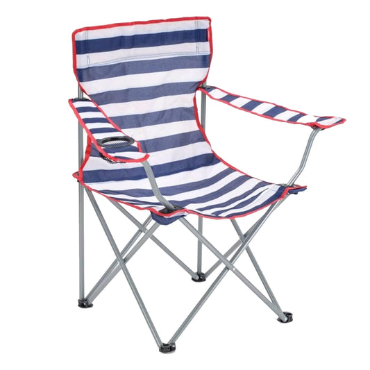 Striped Foldable Outdoor Garden Camping Chairs With Cup Holder & Arm Rest