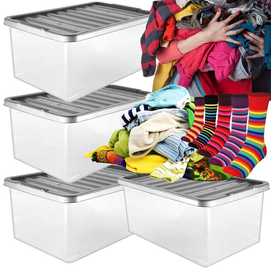 4 x 32 Litre Underbed Storage Boxes With Silver Lids