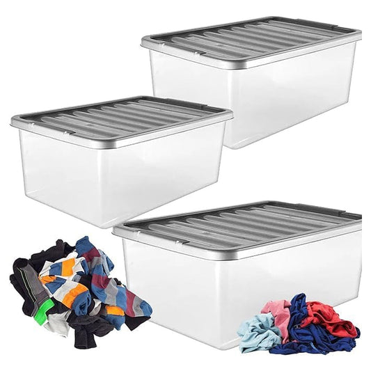 4 x 32 Litre Underbed Storage Boxes With Silver Lids