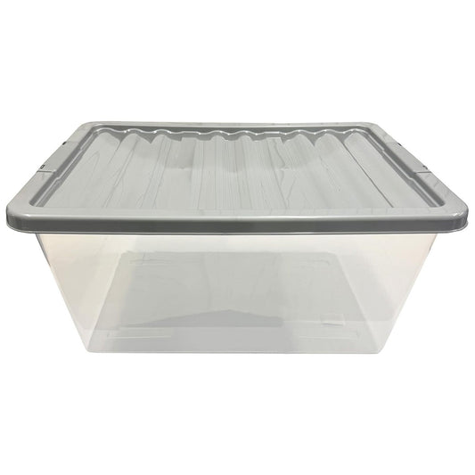 3 x 62L Stackable Clear Plastic Storage Boxes With Silver Lids