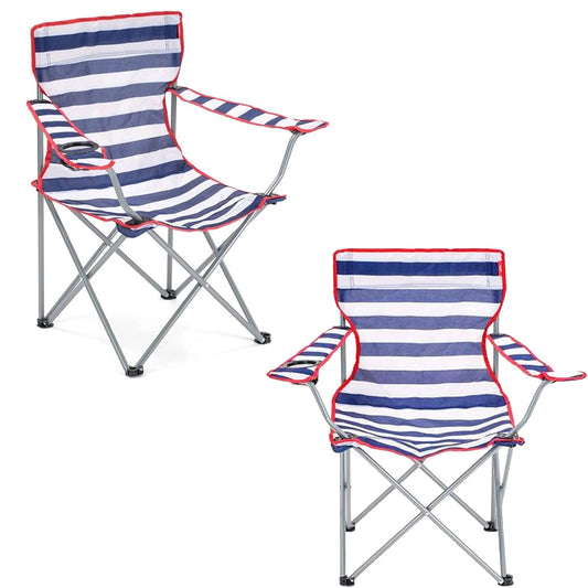 Striped Foldable Outdoor Garden Camping Chairs With Cup Holder & Arm Rest