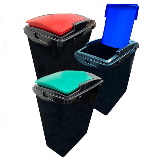 40L Black Base Recycling Waste Utility Interlocking Bins With Colour Coded Lids