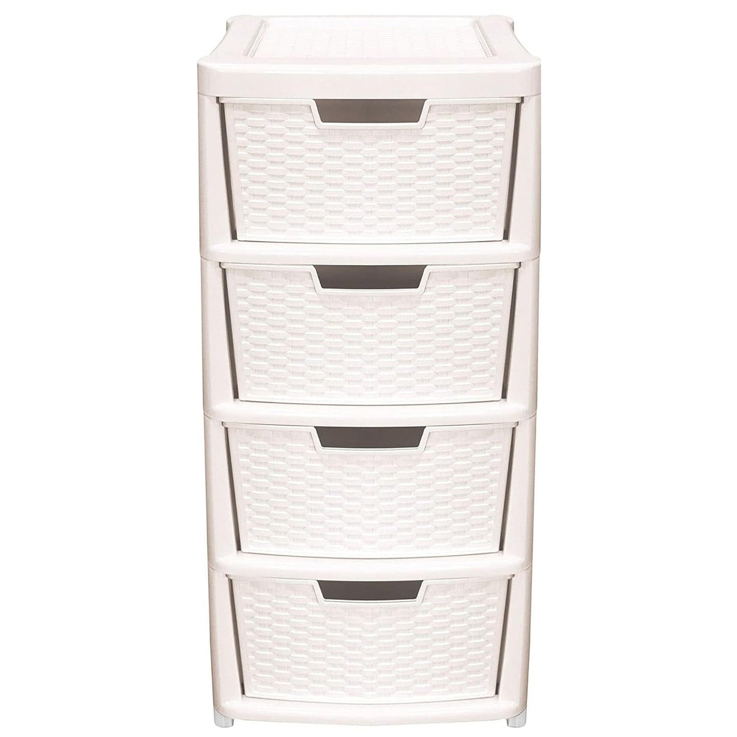 Cream Rattan 4 Drawer Plastic Storage Modular Tower Unit