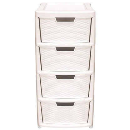 Cream Rattan 4 Drawer Plastic Storage Modular Tower Unit