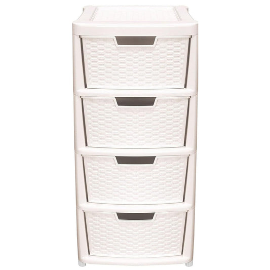 Cream Rattan 4 Drawer Plastic Storage Modular Tower Unit