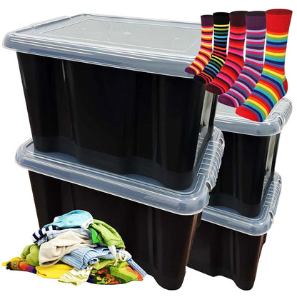Black Plastic Storage Boxes Box With See Through Lids