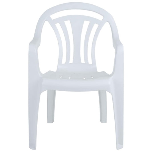 White Stackable Plastic Low Back Garden Chairs For Patios & Outdoor Picnics
