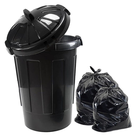 80L Extra Large Black Plastic Kitchen Garden Waste Storage Bin With Lid