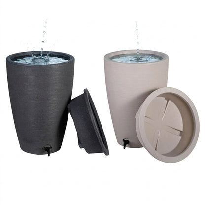 120L Amesbury Stone & Ash Garden Rain Water Collectors With Tap & Lid