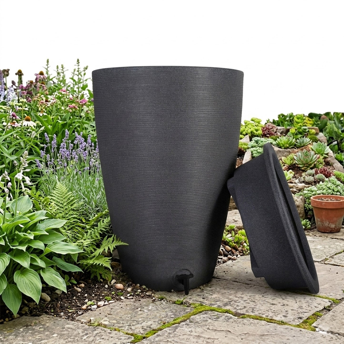120L Amesbury Stone & Ash Garden Rain Water Collectors With Tap & Lid