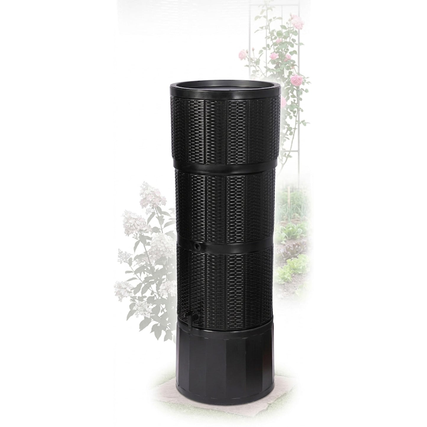 XL 150L Rattan Wicker Effect Water Butts With Stand, Tap, Rain Diverter & Lid