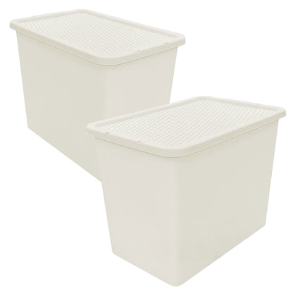 80L Cream Rattan Effect Large Plastic Stackable Storage Containers With Lids