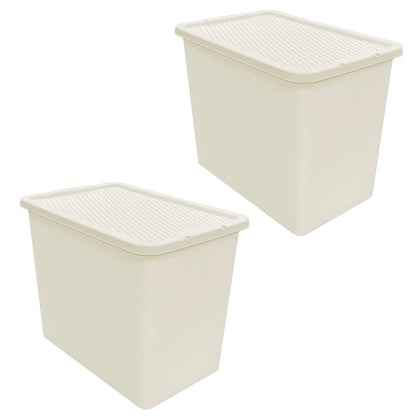 80L Cream Rattan Effect Large Plastic Stackable Storage Containers With Lids