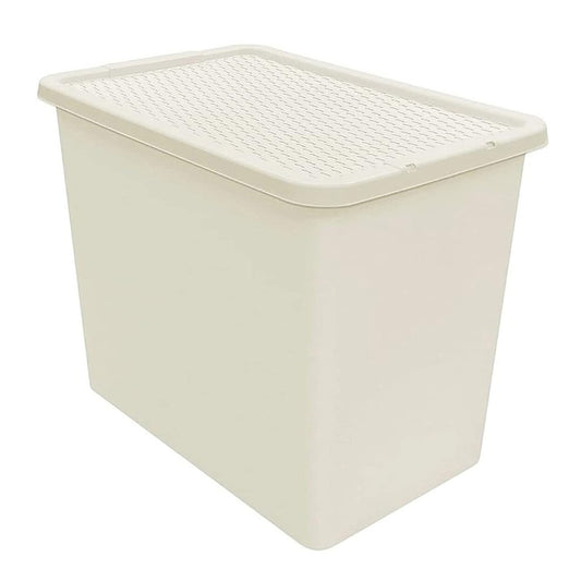 80L Cream Rattan Effect Large Plastic Stackable Storage Containers With Lids