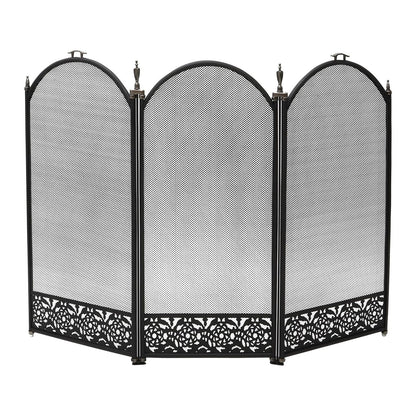 Heavy Duty Steel 3-Panel Fire Screen - Folding Fireplace Spark Guard Barrier