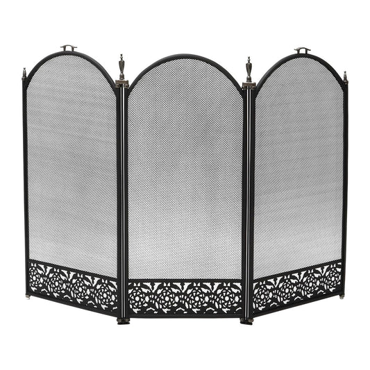 Heavy Duty Steel 3-Panel Fire Screen - Folding Fireplace Spark Guard Barrier