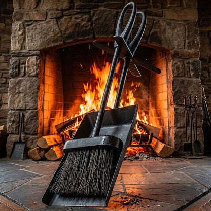 Fireside Ash Brush & Shovel Set Durable Fireplace, Stove & BBQ Cleaner