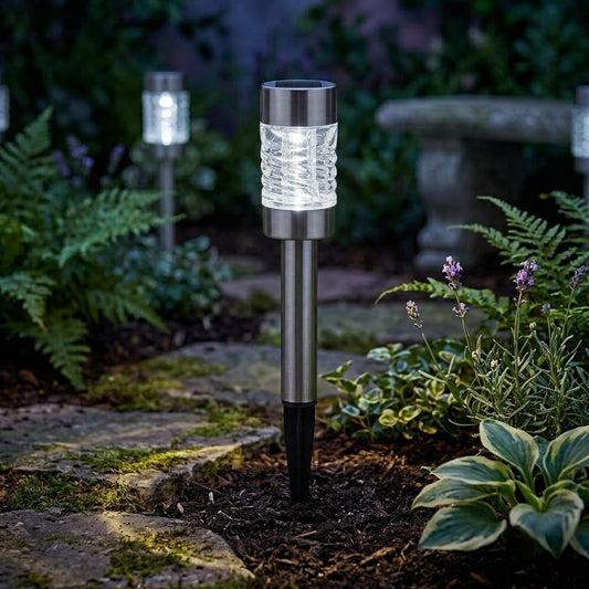 4 Pack Martini Solar Outdoor Lights, Stainless Steel, Bright White LED