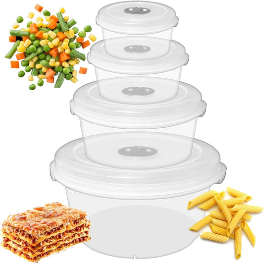 Set of 4 Strong Plastic Microwave Food Containers With Steam Control Valves & Lids
