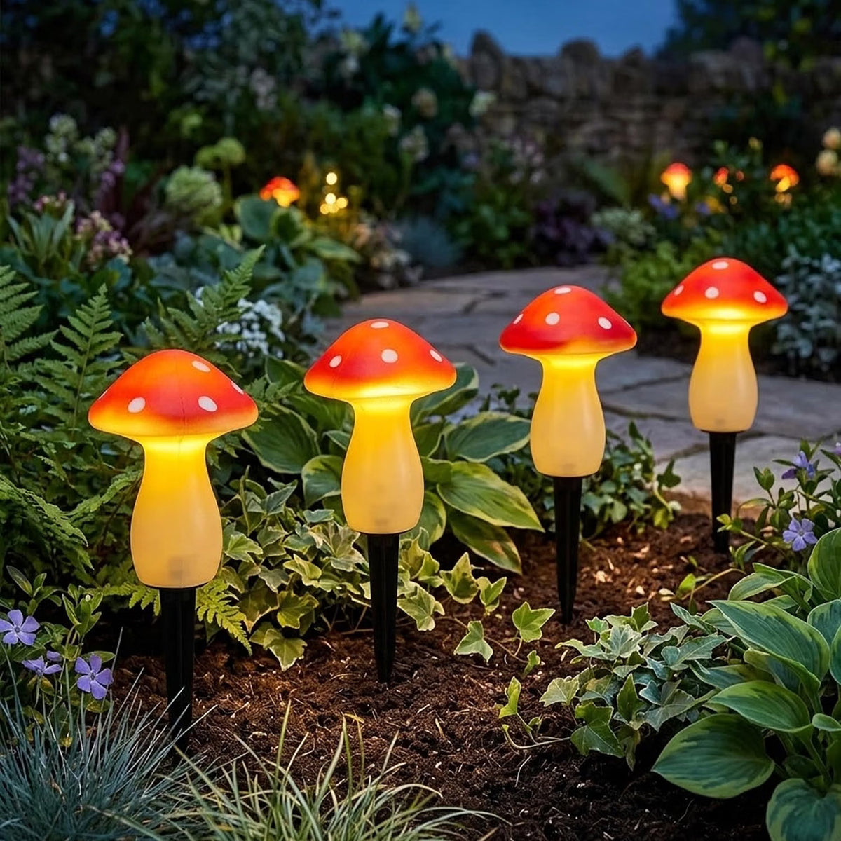 Solar Power Fairy Mushroom Stake Lights Outdoor Garden Pathway Décor