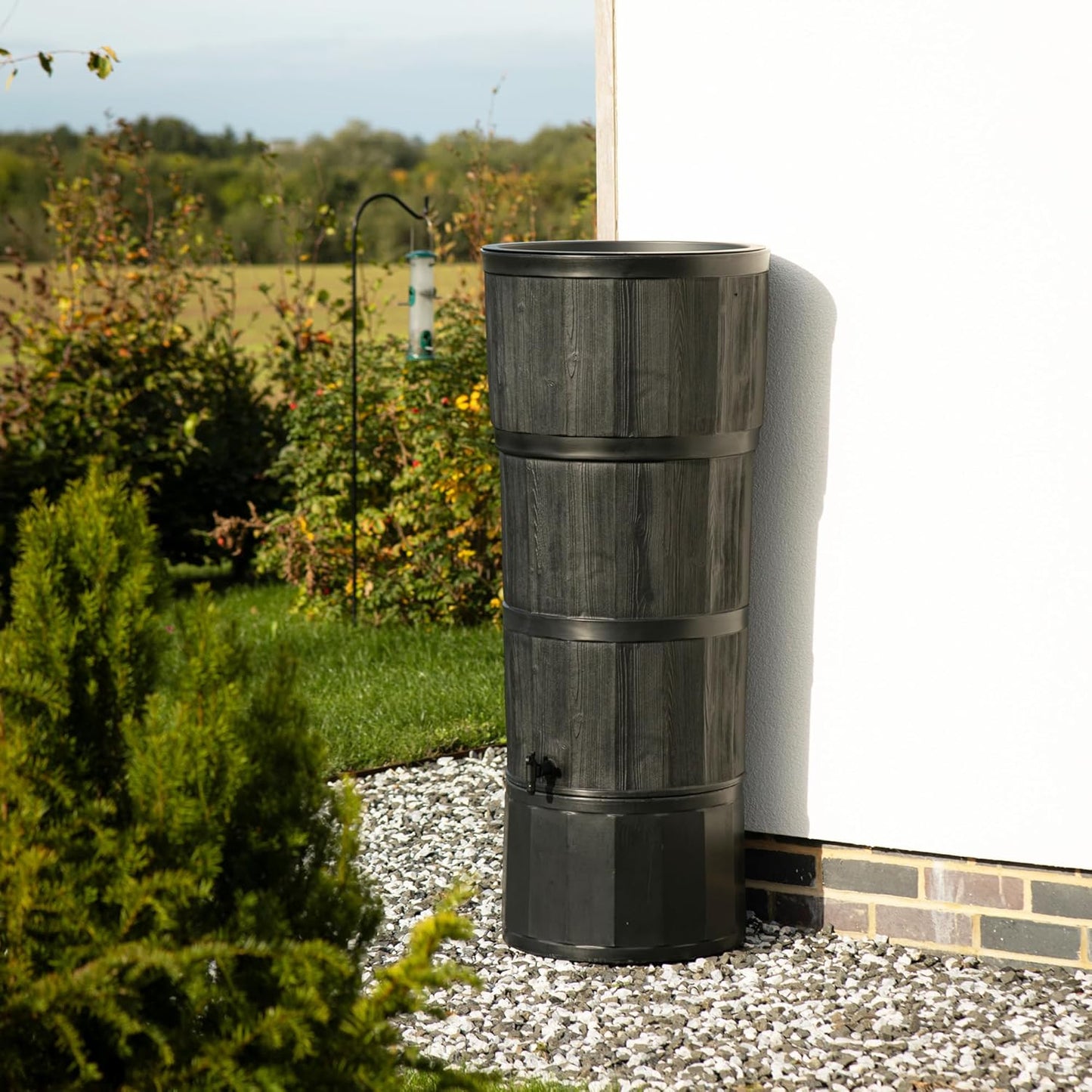 XL 150L Oak Wood Effect Water Butts With Stand, Tap, Rain Diverter & Lid