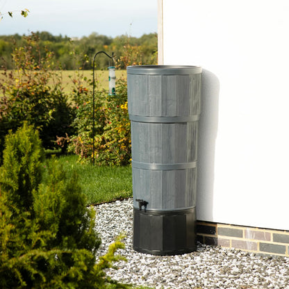 XL 150L Oak Wood Effect Water Butts With Stand, Tap, Rain Diverter & Lid