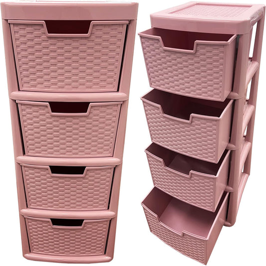 Pink Rattan 4 Drawer Plastic Storage Modular Tower Unit