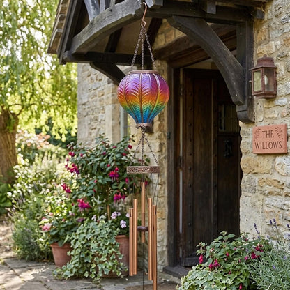 Solar Powered 104cm Rainbow Flame Hot Air Balloon Wind Chime Garden Light