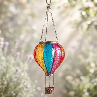 Rainbow Glass Effect Hot Air Balloon Solar Powered Hanging Lanterns