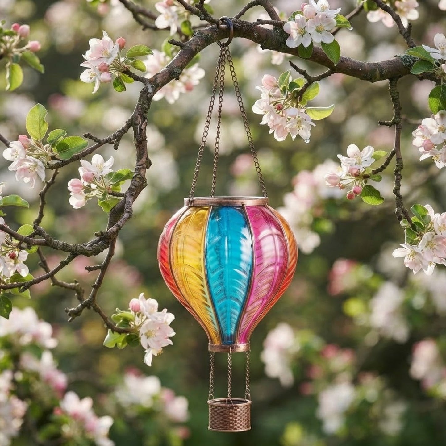 Rainbow Glass Effect Hot Air Balloon Solar Powered Hanging Lanterns