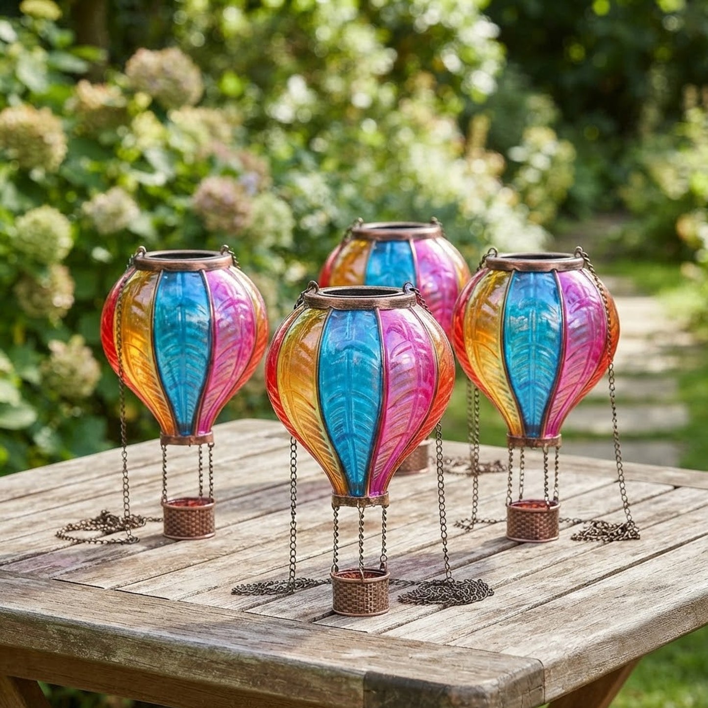 Rainbow Glass Effect Hot Air Balloon Solar Powered Hanging Lanterns