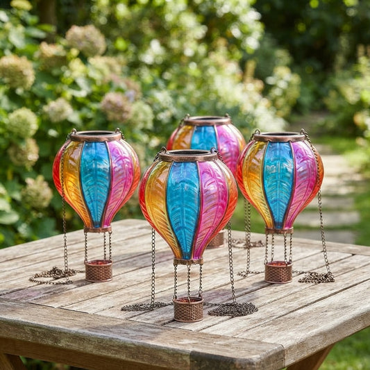 Rainbow Glass Effect Hot Air Balloon Solar Powered Hanging Lanterns