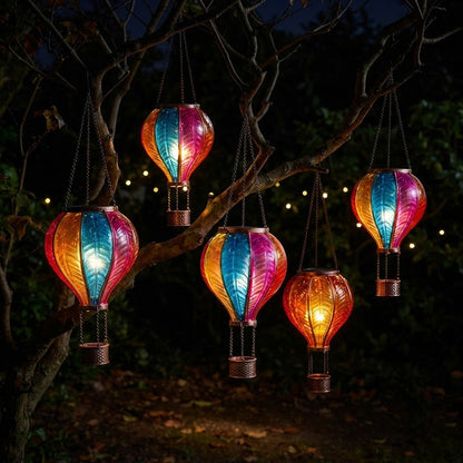 Rainbow Glass Effect Hot Air Balloon Solar Powered Hanging Lanterns