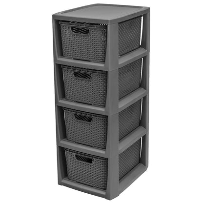 3,4 Or 5 Cream & Grey Stylish Rattan Effect Storage Tower Commode Baskets