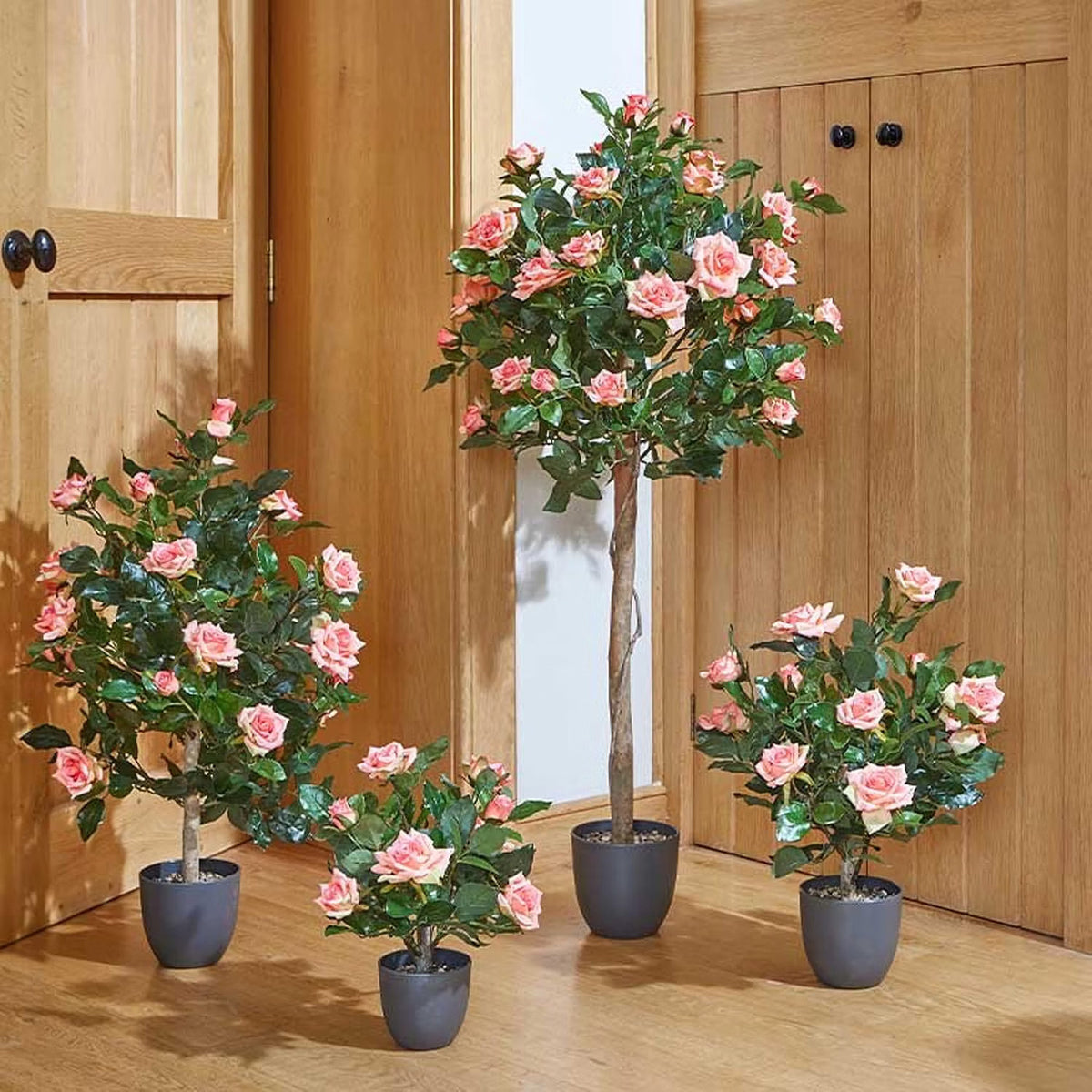 Regents 40cm Potted Artificial Roses in Ruby Red, Perfect Pink & Pure White